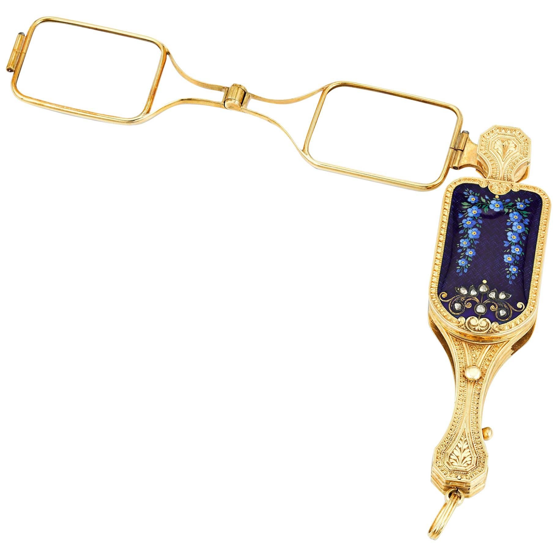 Gold and Enamel Lorgnette with Concealed Watch