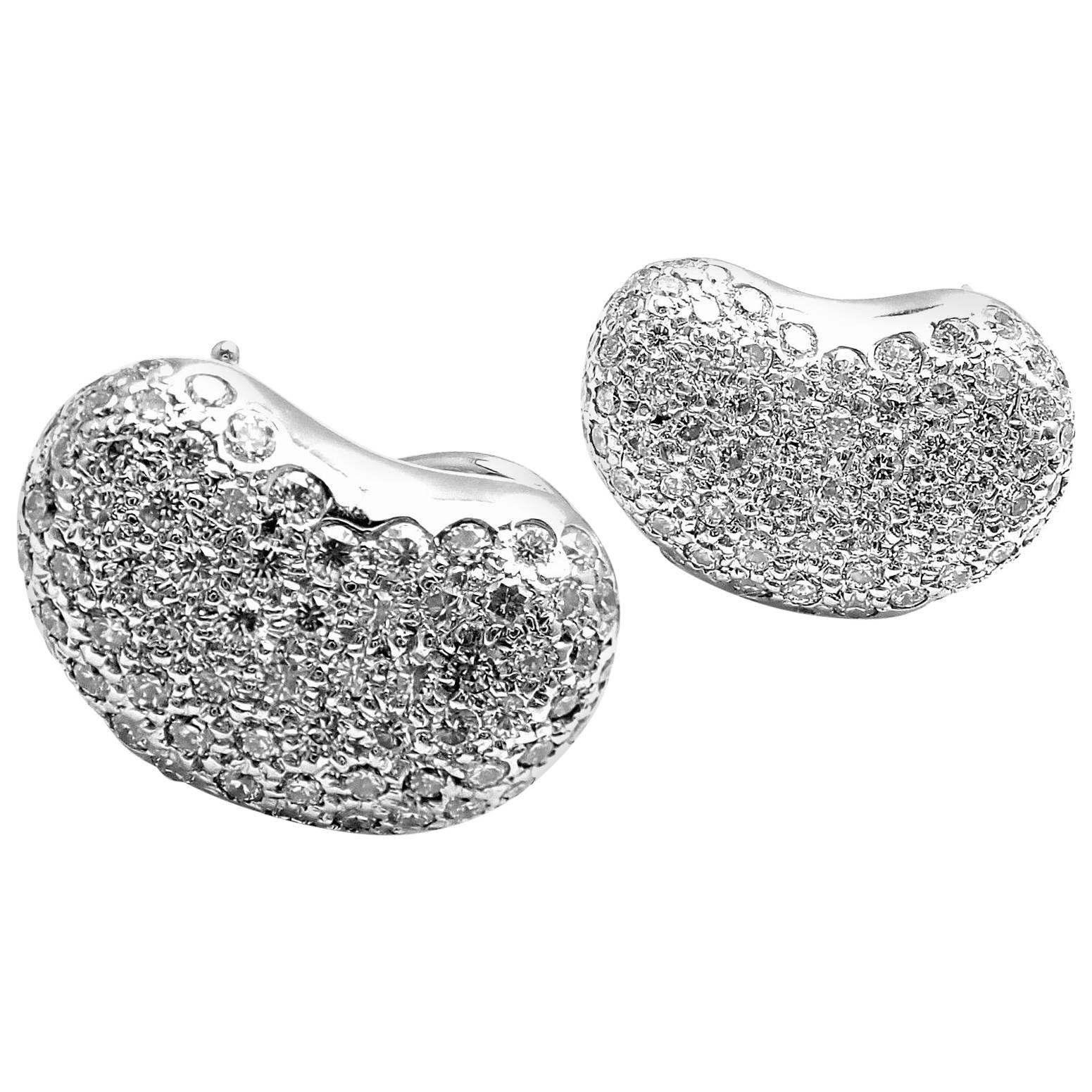 Tiffany & Co. Elsa Peretti Diamond Platinum Bean Earrings