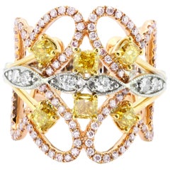 Natural Fancy Color Diamond Three-Color Gold Cocktail Band Ring