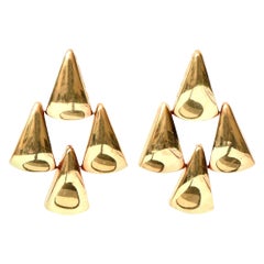 14 Karat Gold Pierced Lever Back Chandelier Sculptural Earrings Italian Vintage