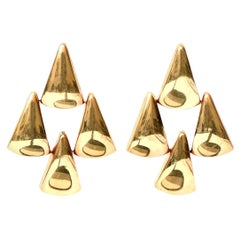 Vintage 14 Karat Gold Pierced Lever Back Chandelier Sculptural Earrings Italian