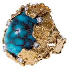 George Weil, London, 1970s Turquoise, Diamond, Platinum and Gold Ring