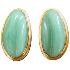 Retro 1970s Burle Marx Forma Livre Jade Green Chrysoprase Gold Clip-On Earrings