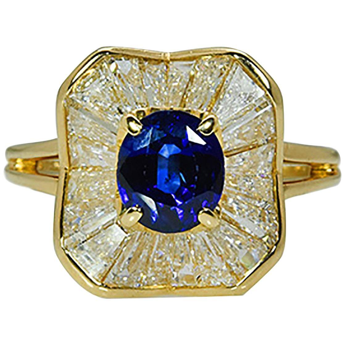 Sapphire and Diamond Ring by Oscar Heyman & Brothers For Sale