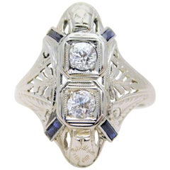 Antique Ladies’ 18k Late Victorian “Shield Ring” with Sapphires and Old Mine-cut Diamond