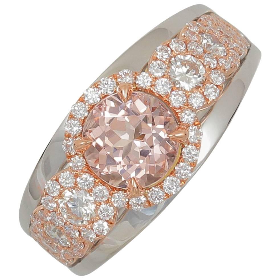Frederic Sage 1.39 Carat Morganite and Diamond Pink / White Gold Ring For Sale