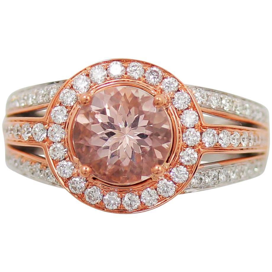 Frederic Sage 1.57 Carat Morganite and Diamond Pink/White Gold Ring For Sale