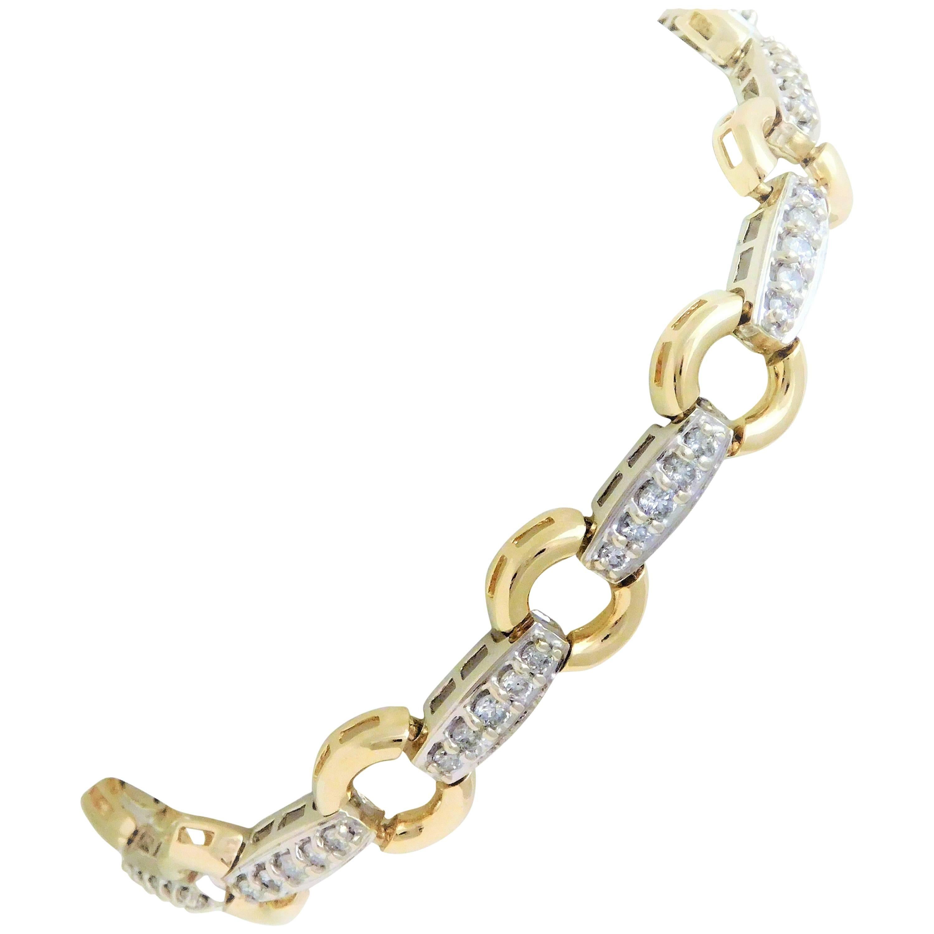 14 Karat Two-Tone Diamond Bracelet For Sale
