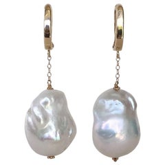 Large Baroque Pearl with 14 Karat Gold Chain and Lever Back by Marina J.