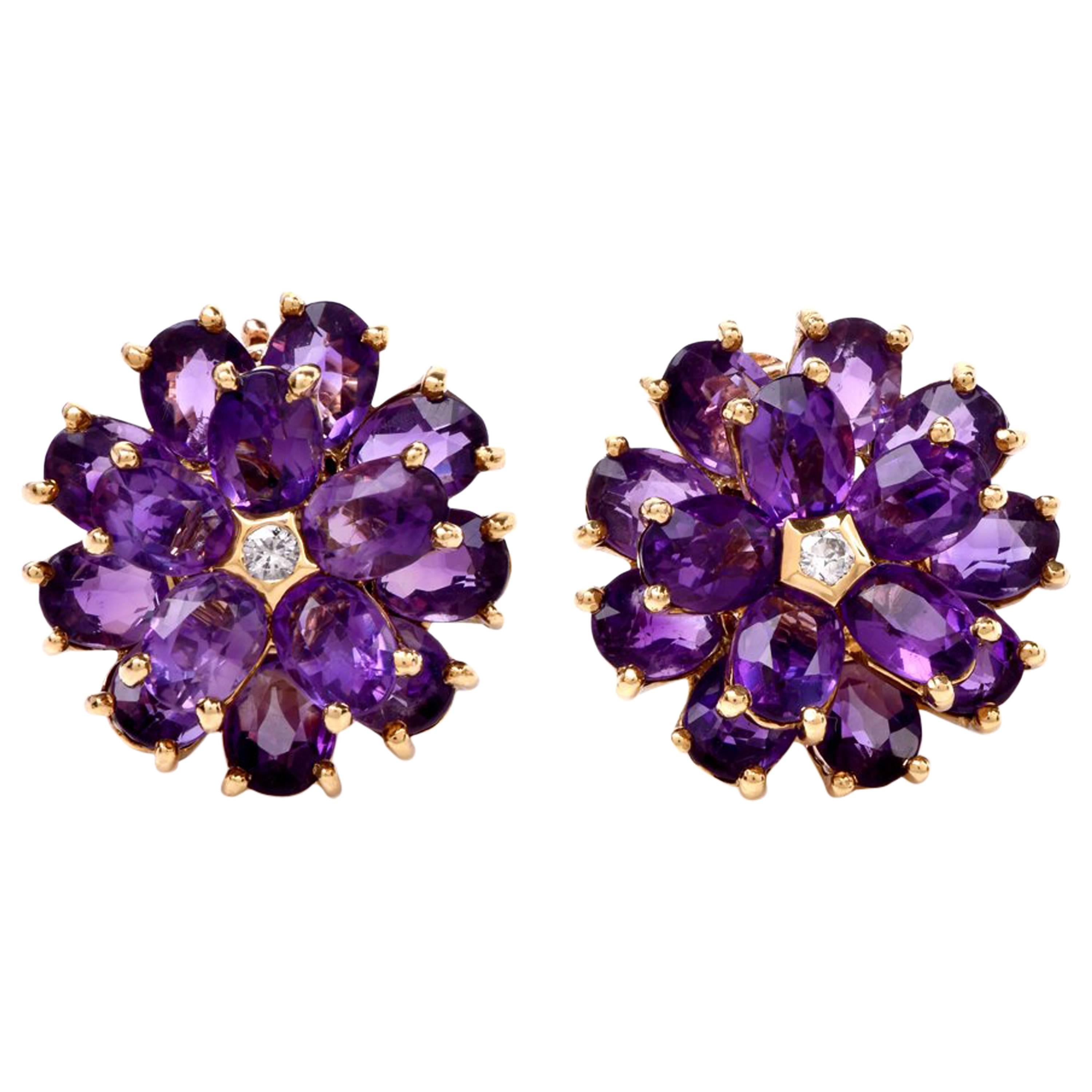 Tiffany & Co. Vintage Floral Amethyst 18 Karat Yellow Gold Clip-On Earrings