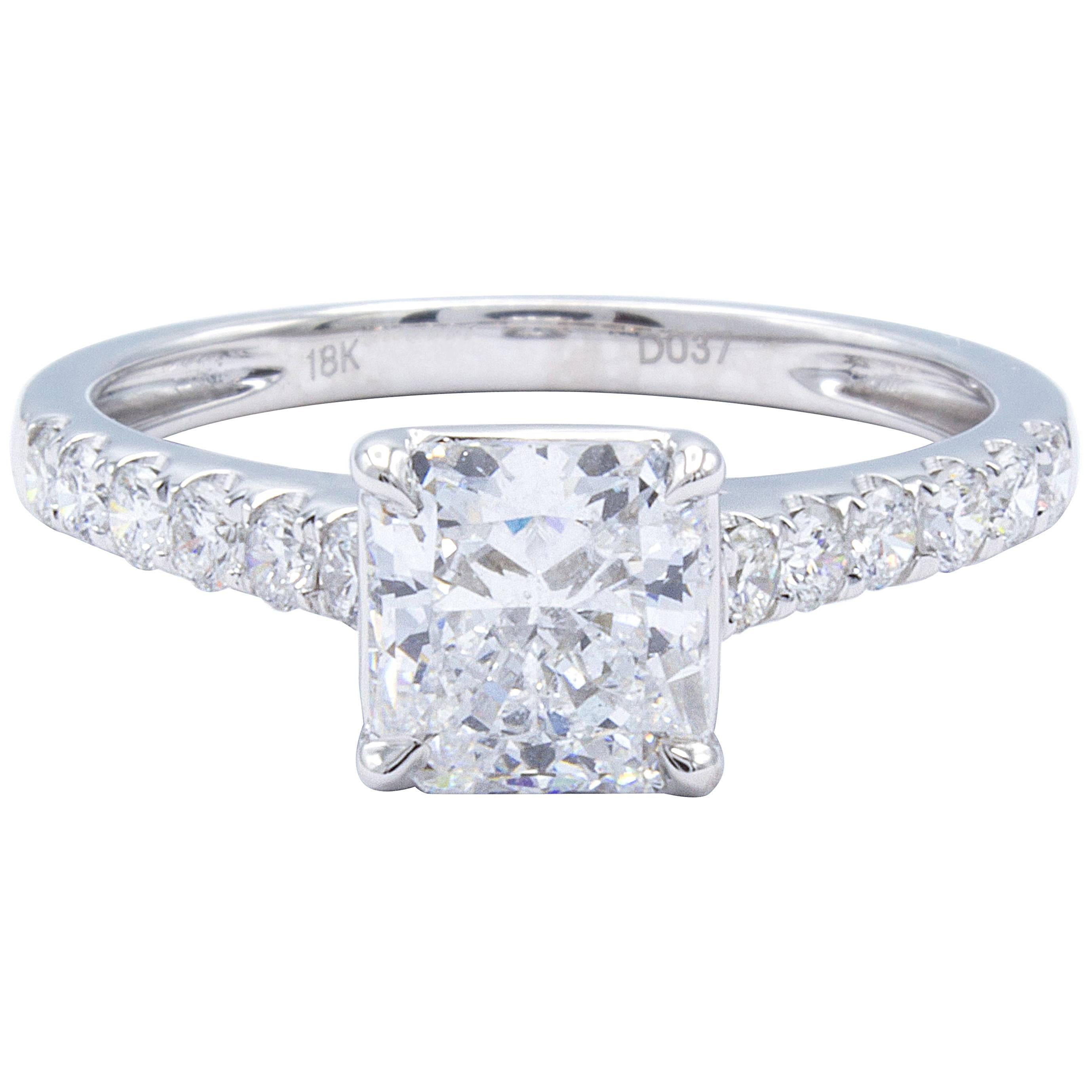 David Rosenberg 1.21 Carat Radiant E/SI2 GIA 18KW Gold Engagement Diamond Ring 