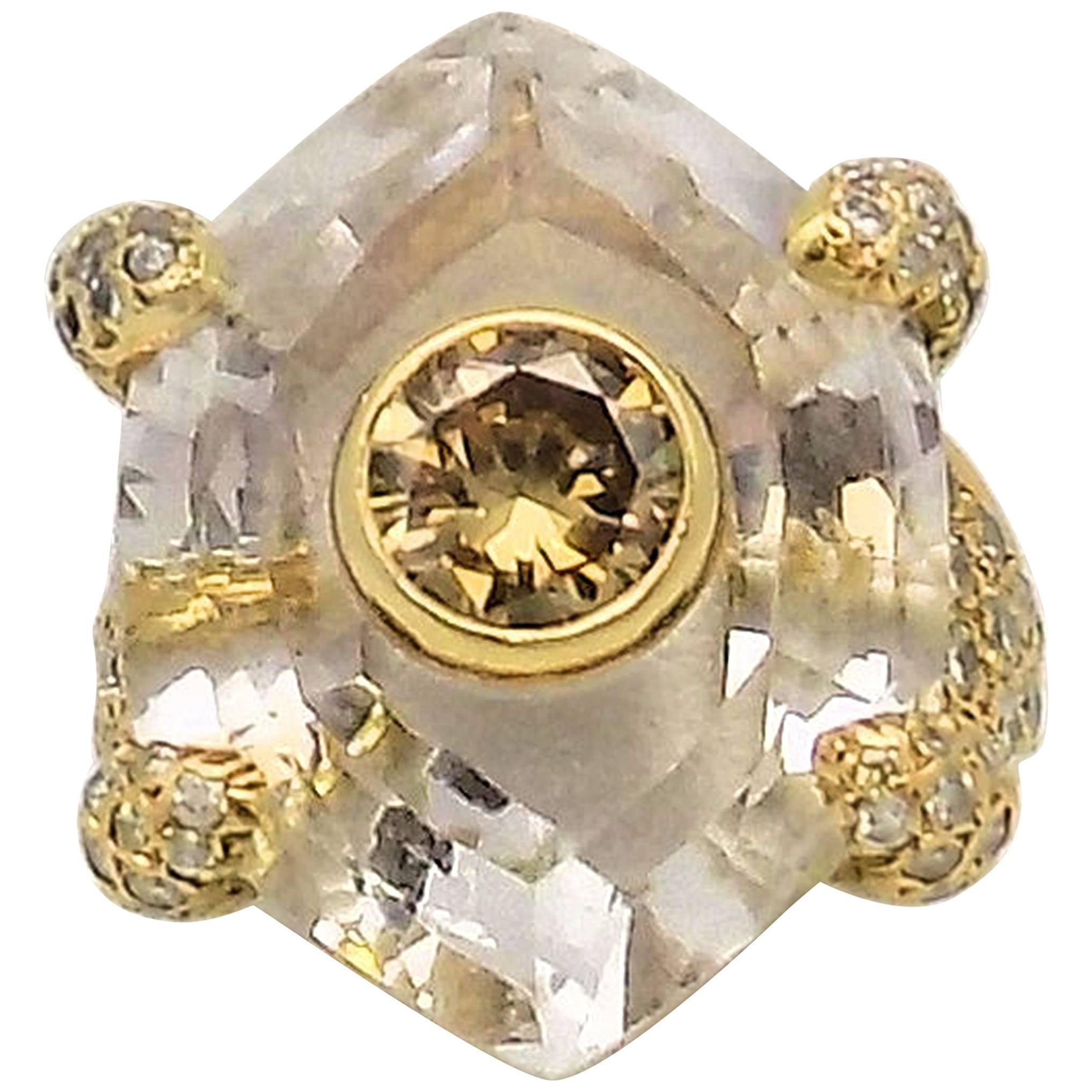 Diamond, Quartz and Yellow Gold Ring