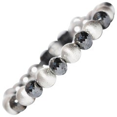 Bespoke 17.95 Carat Black Diamond Silver Stainless Steel Macrame Bead Bracelet 