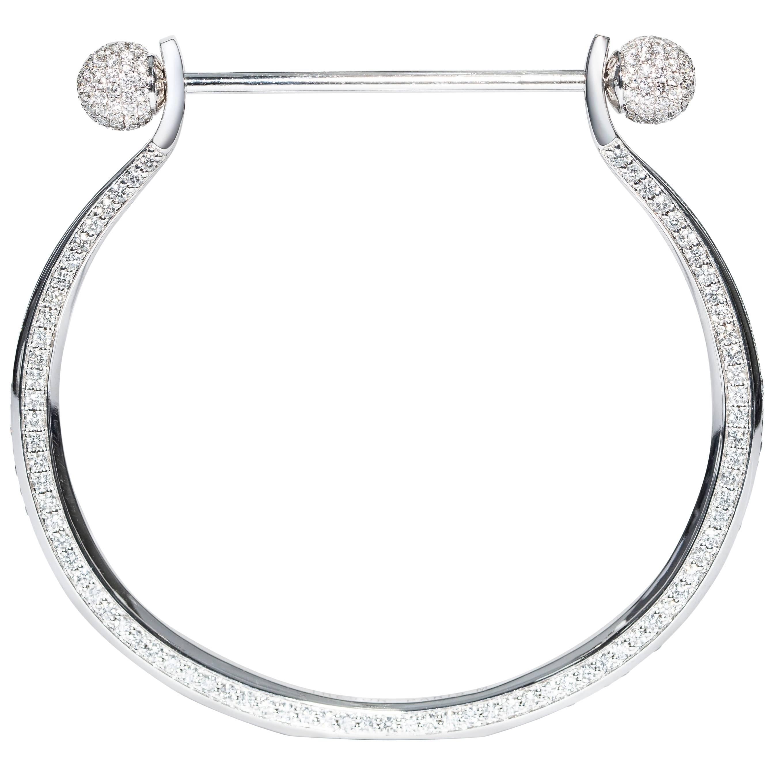 4.00 Carat Round Diamond 18 Karat White Gold Modern Eternal Charm Bangle