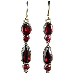 Antique Georgian Flat Cut Garnet Earrings 18 Carat Gold, circa 1770