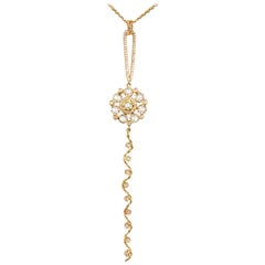 Used Persephone 18K Gold Rose Cut Diamond Floral Pendant Necklace 