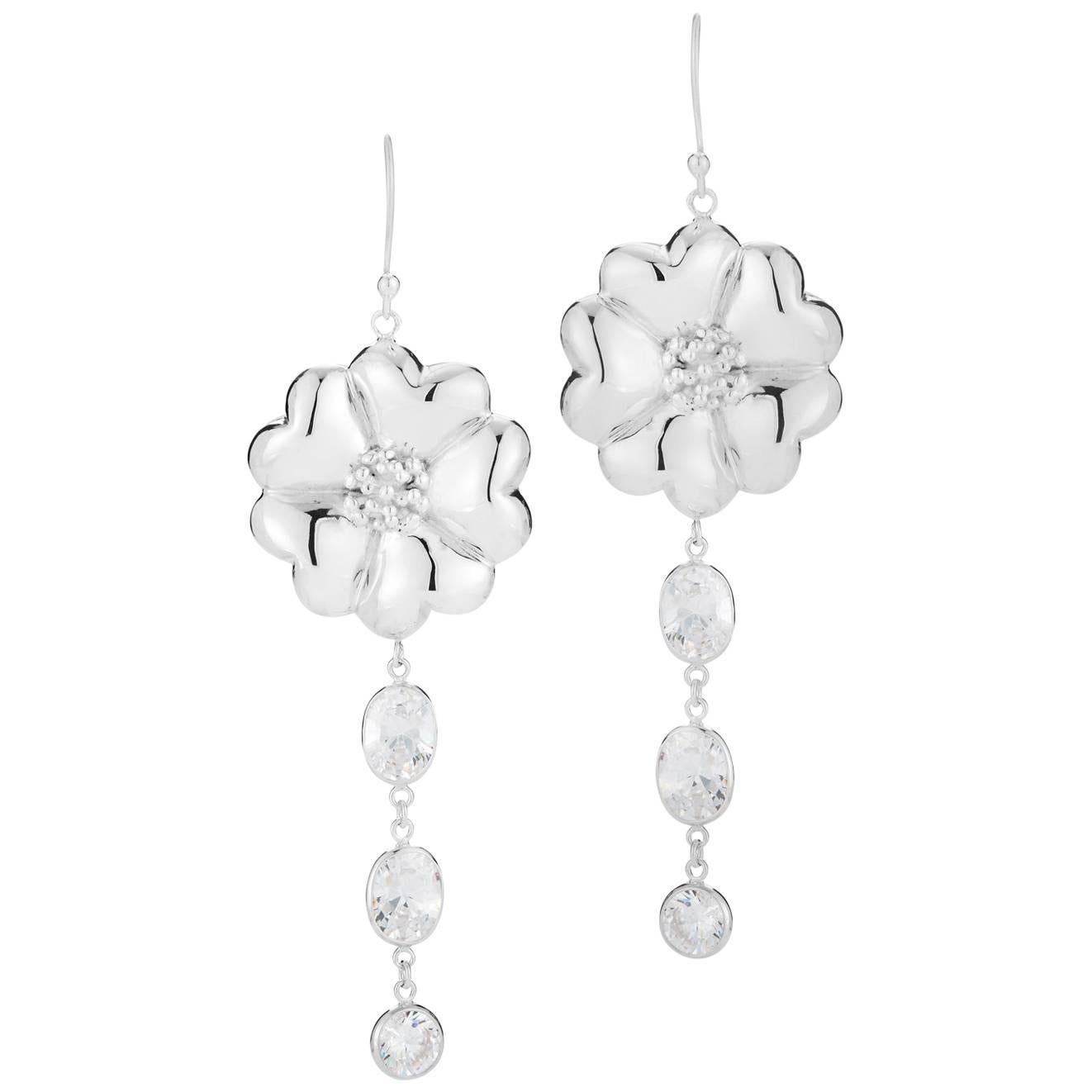 White Topaz Blossom Mixed Stone Drop Earrings For Sale