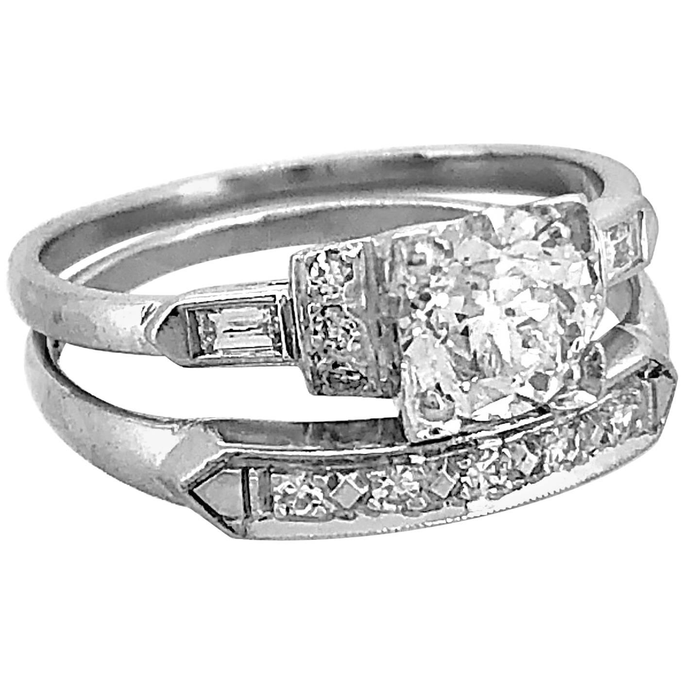 Art Deco .75 Carat Diamond Antique Wedding Set Platinum