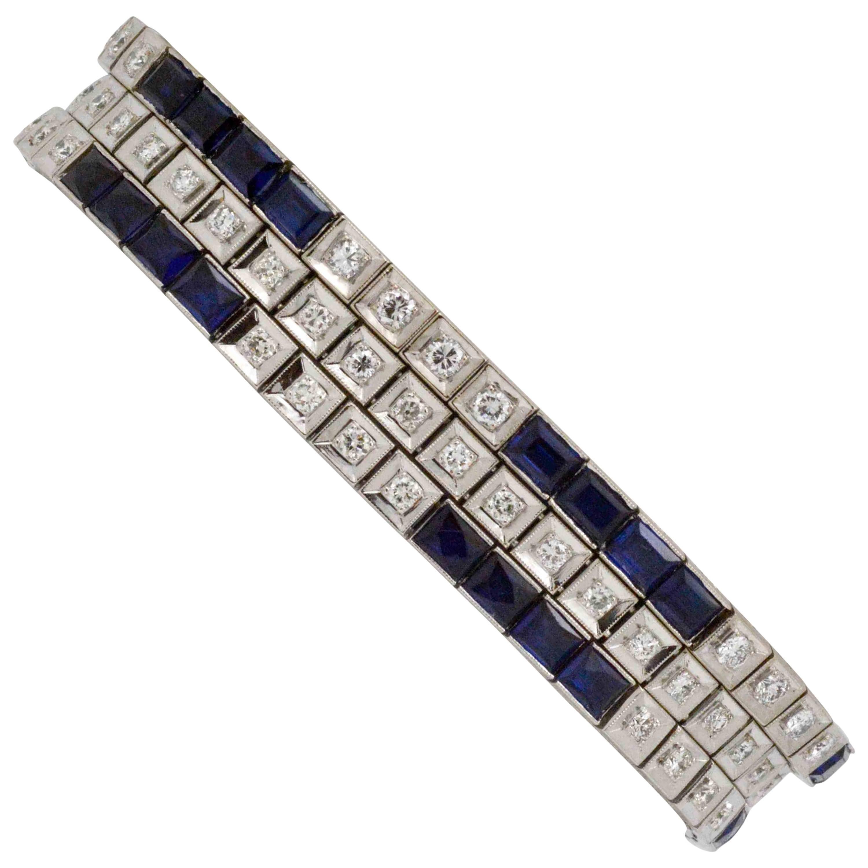 Three Platinum Bracelets; 2.89 Carat Diamonds 9.9 Carat Synthetic Sapphires