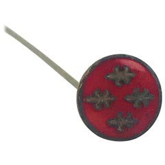 1860s Belle Epoque French Hat Pin, Red Enamel Fleur de Lis