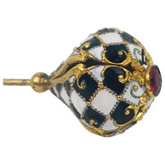 French Jester, Enamel Hair Pin, 12 Karat Yellow Gold, Victorian, circa 1800