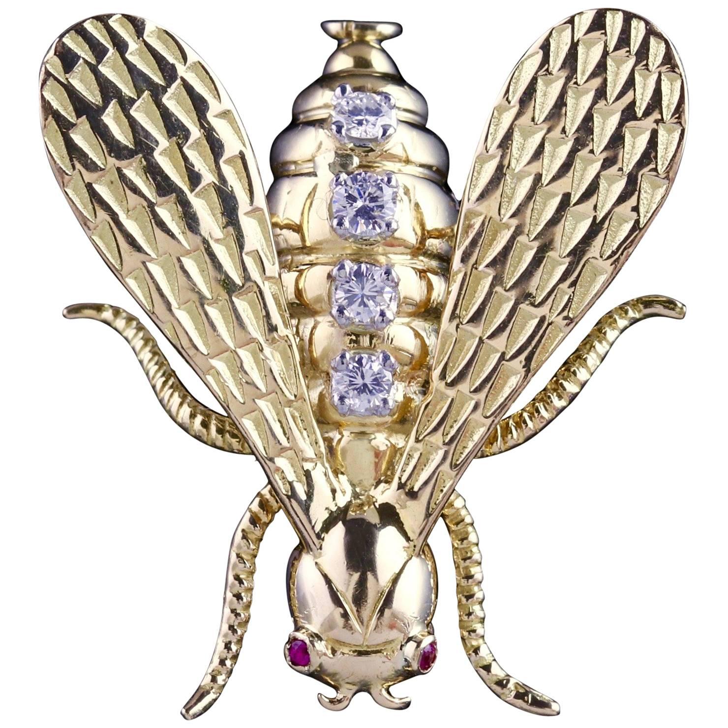 Antique Victorian Insect Brooch 18 Carat Gold Diamond, circa 1900