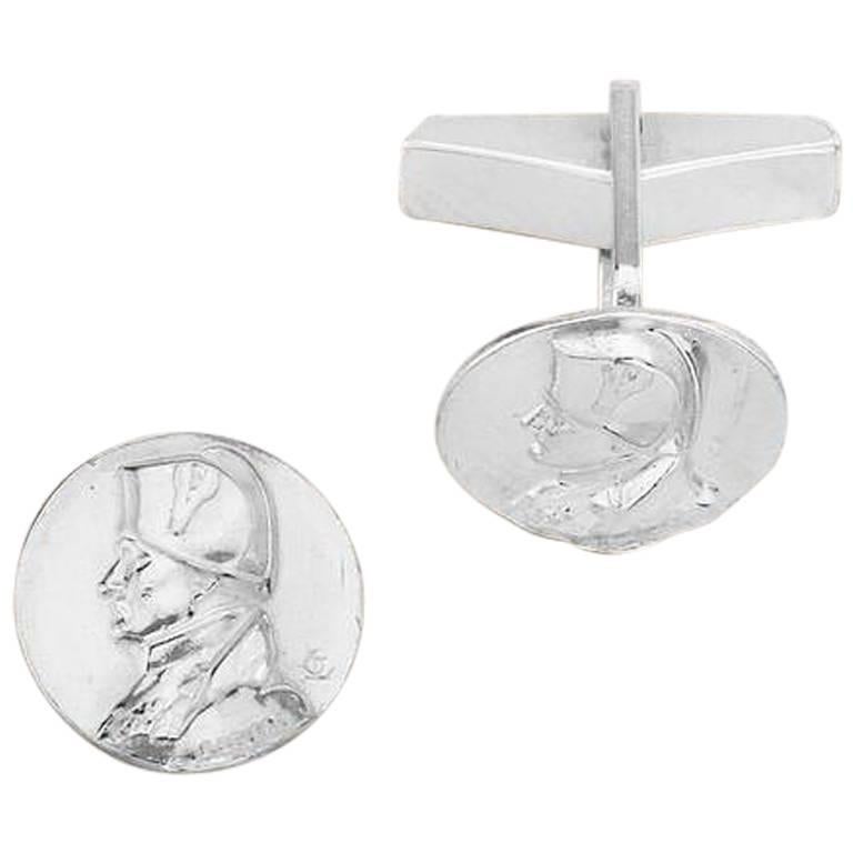 Napoleon Solid Sterling Silver Cufflinks For Sale