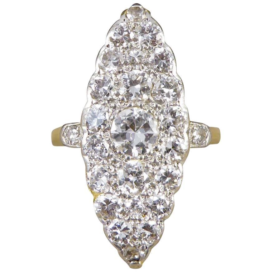 Edwardian Diamond Marquise Ring in 18 Carat Yellow Gold and Platinum