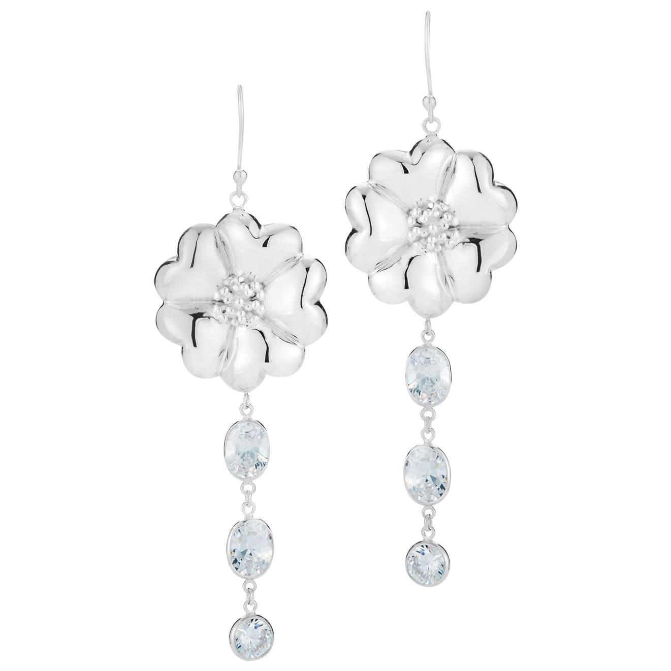 Light Blue Topaz Blossom Mixed Stone Drop Earrings For Sale