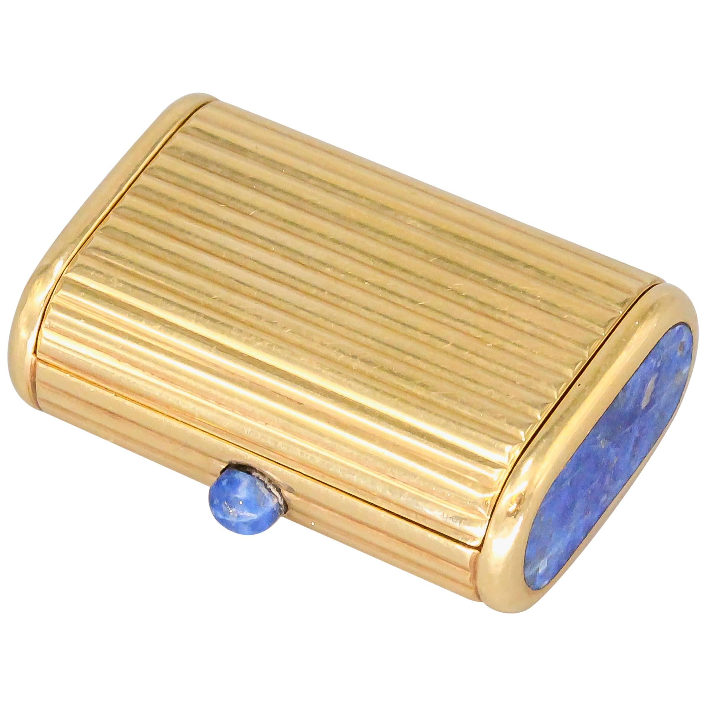 italian Lapis Gold Ribbed Pill Box