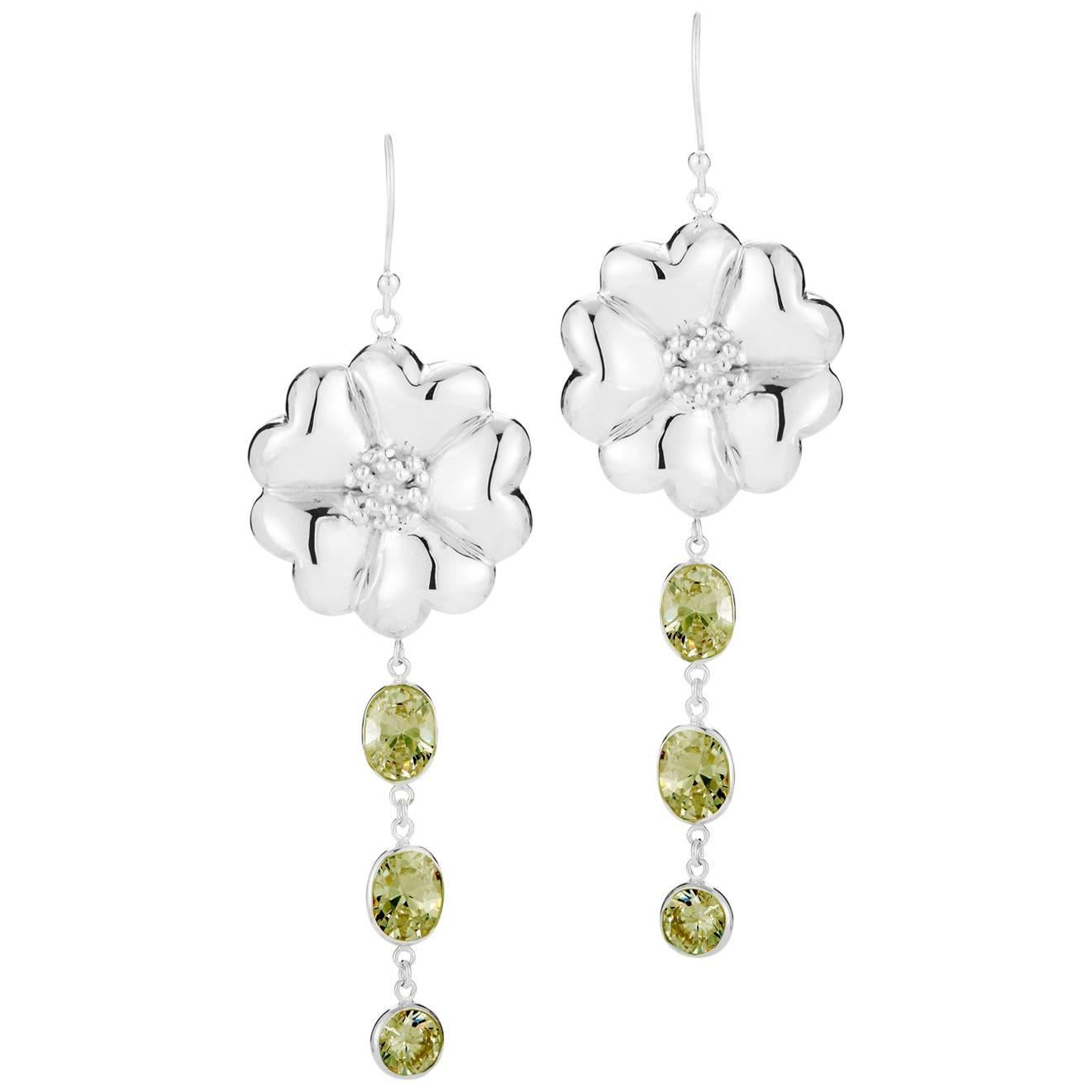Olive Peridot Blossom Mixed Stone Drop Earrings For Sale