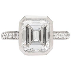 GIA 2.87 Emerald Cut Bezel Set Engagement Ring