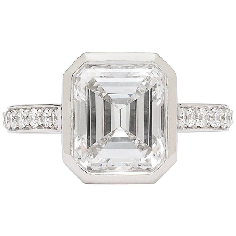 GIA 2.87 Emerald Cut Bezel Set Engagement Ring at 1stDibs | bezel set