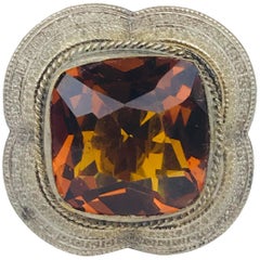 Victorian, circa 1870, Handmade Hat Pin, Orange, Faceted, Cushion Cut