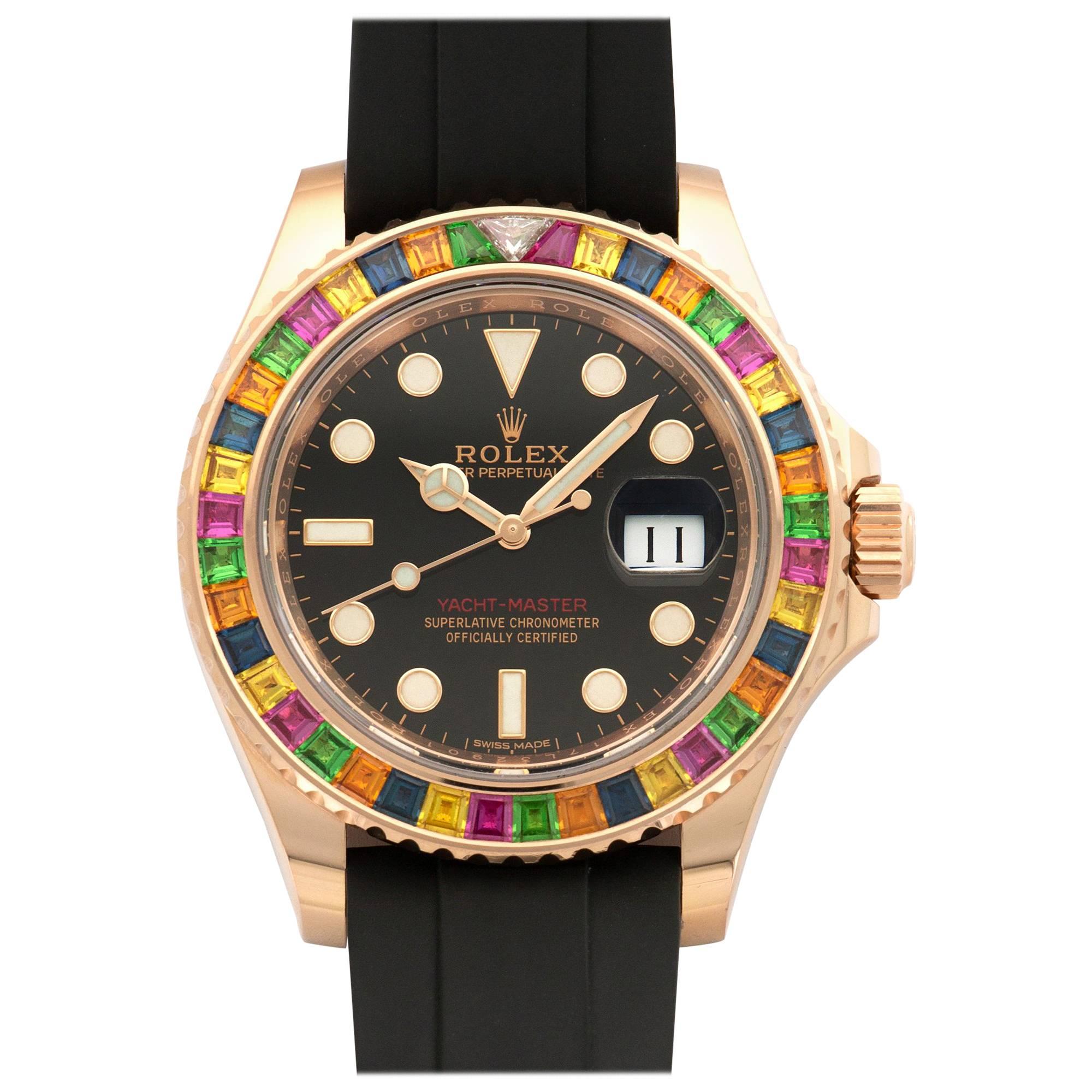 Rolex Rose Gold Yacht-Master Rainbow Automatic Wristwatch