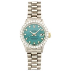 Rolex White Gold Diamond Blue Stella Dial Datejust Automatic Wristwatch Ref 6917
