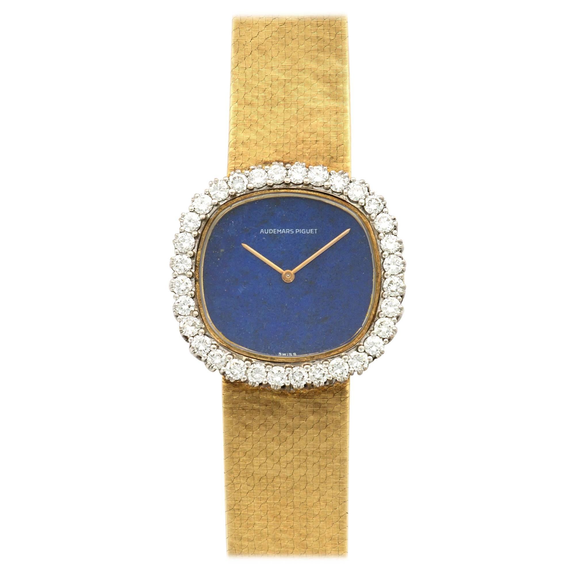 Audemars Piguet Ladies Yellow Gold Diamond Lapis Lazuli Manual Wristwatch