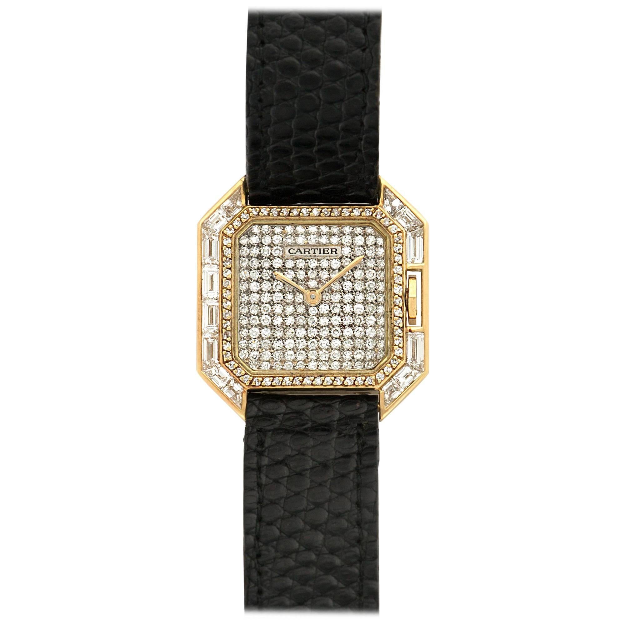 Cartier Ladies Yellow Gold Diamond Square Tank Manual Wristwatch