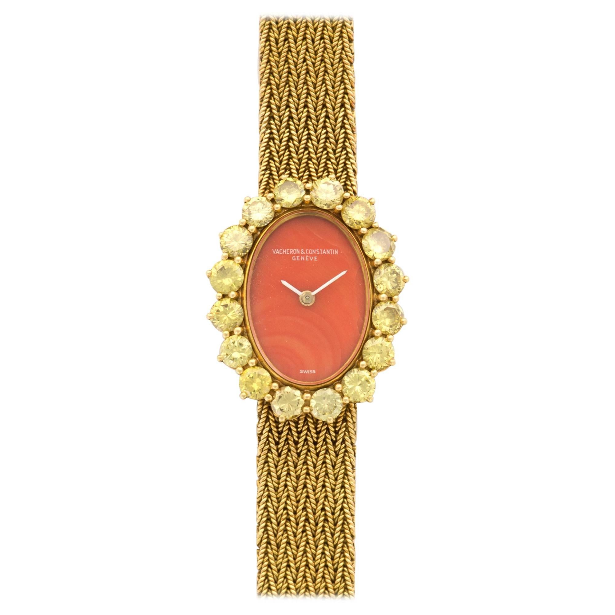 Vacheron Constantin Ladies Yellow Gold Yellow Diamond Coral Manual Wristwatch