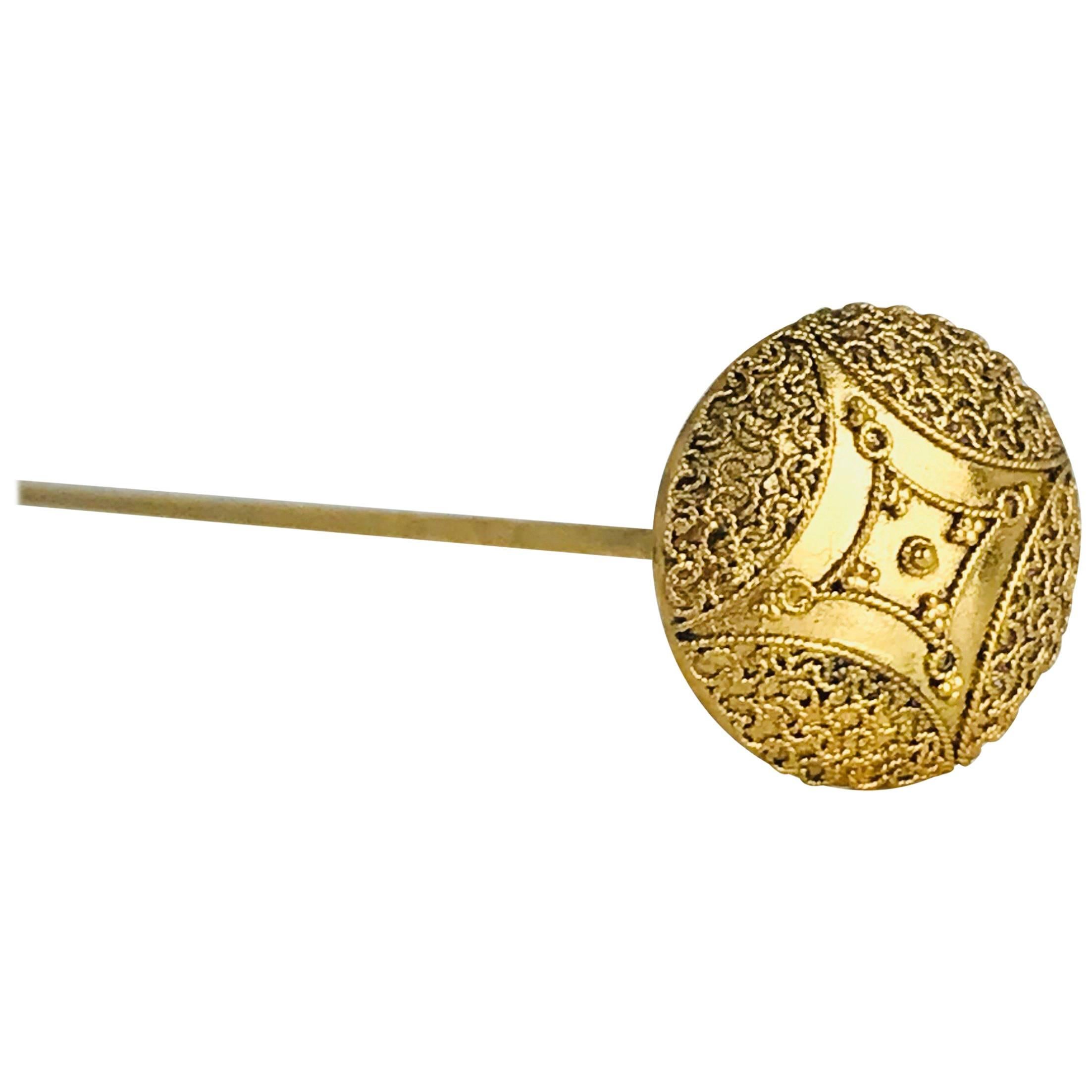 Vermeil, Victorian Scroll Encrusted Hat Pin, Vermeil Gold Gilt For Sale