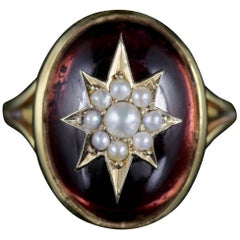 Antique Garnet Ring Victorian 18 Carat Gold Pearl Star, circa 1880