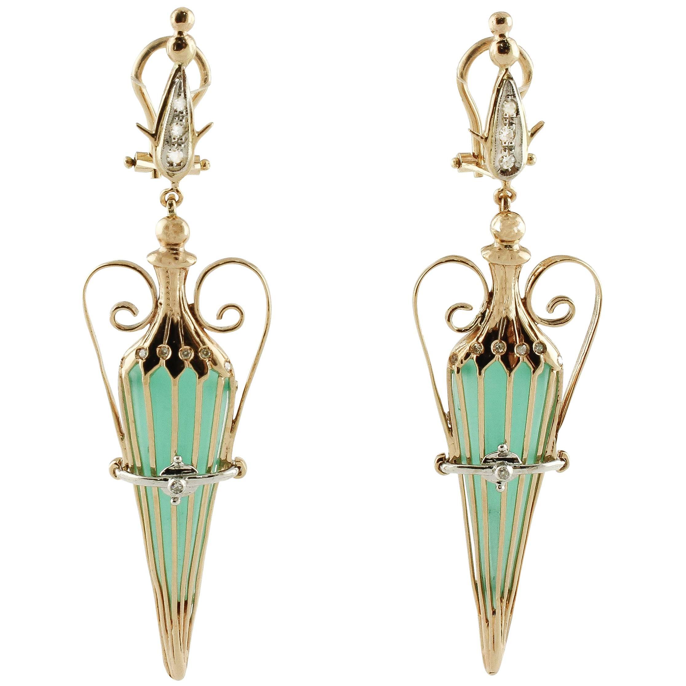 Green Agate Diamonds Rose Gold Amphora Earrings For Sale