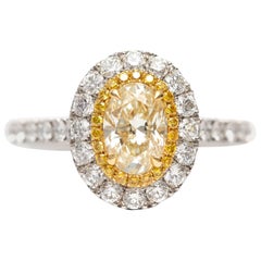 1.81 Carat Yellow Oval Cut Diamond Platinum Double Halo Modern Engagement Ring