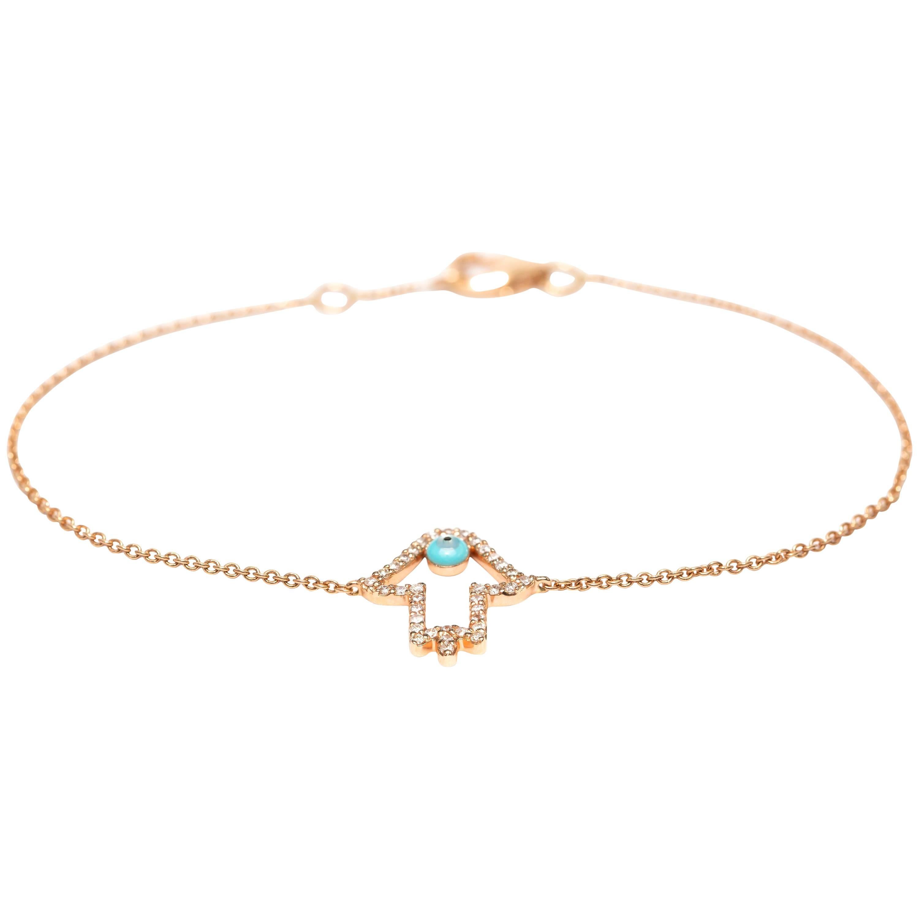 Diamante rotondo da 0,25 carati in oro 18 carati Bracciale Khamsa moderno e contemporaneo