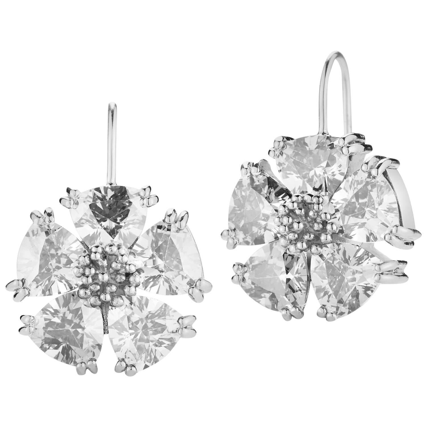 White Sapphire Blossom Stone Wire Earrings