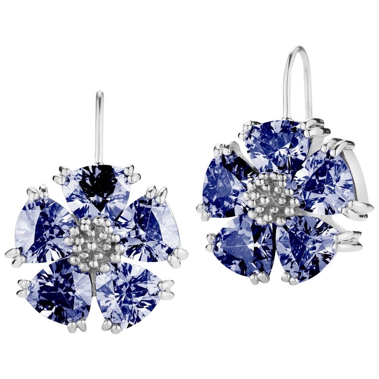 Dark Blue Sapphire Blossom Stone Wire Earrings For Sale at 1stdibs