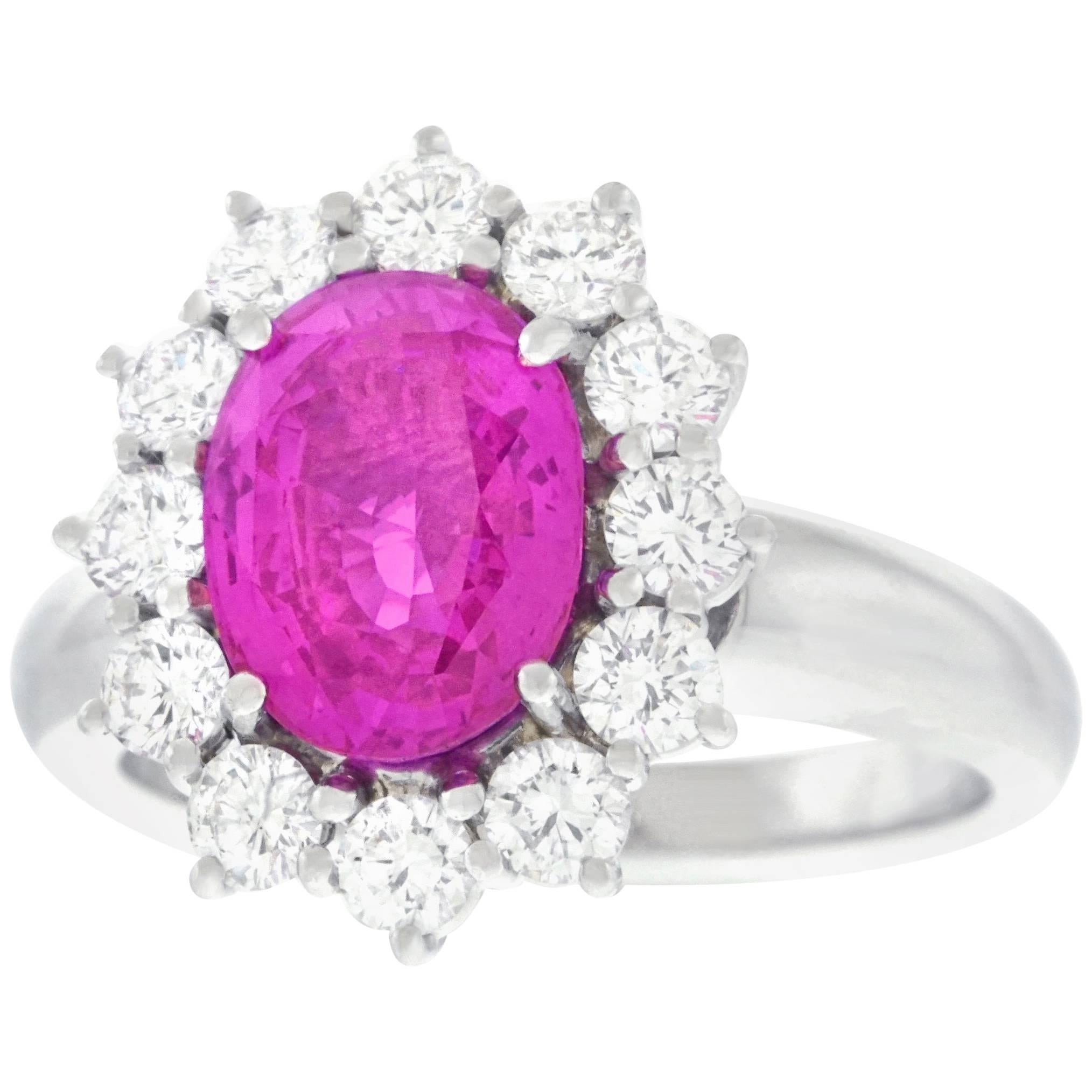 Bucherer Pink Sapphire and Diamond Set Gold Ring