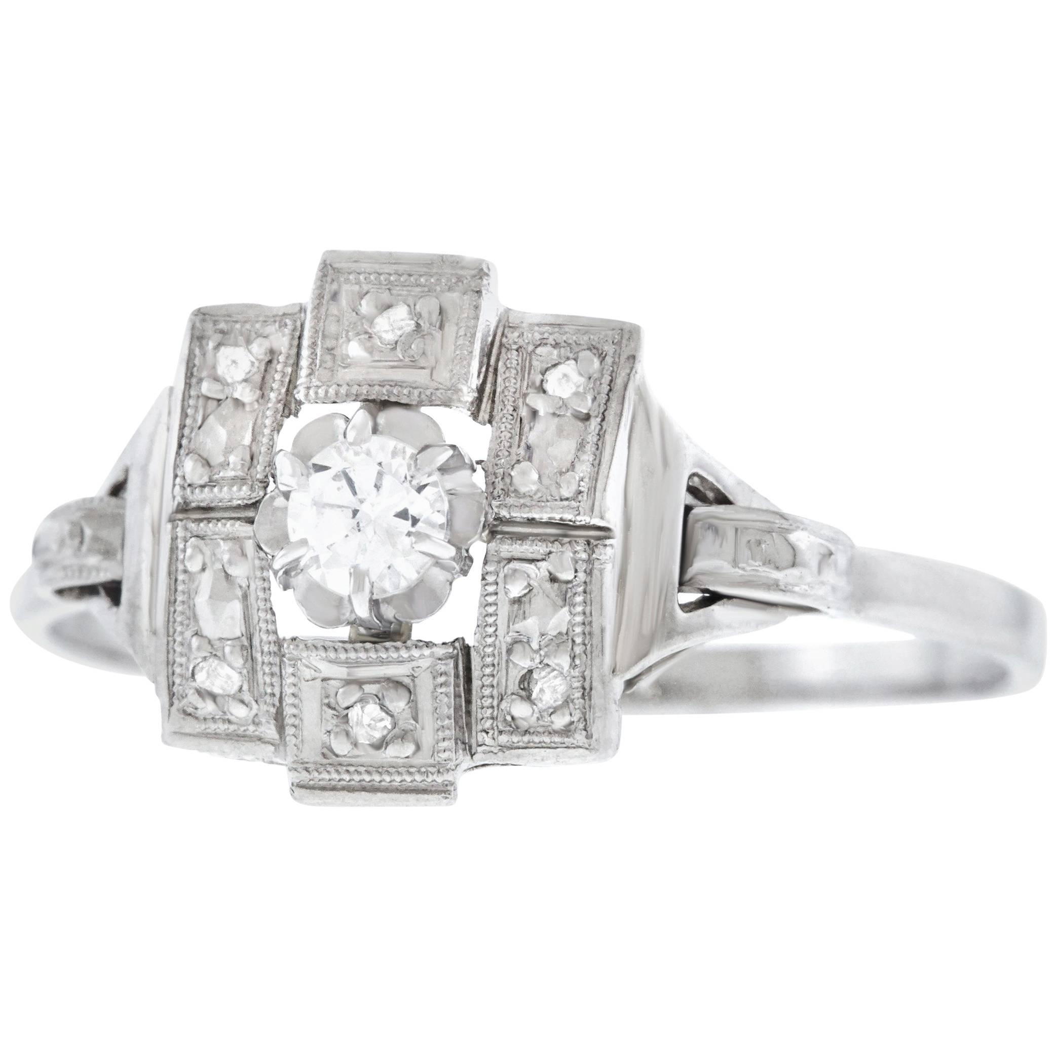 French Art Deco Diamond Set Gold and Platinum Ring