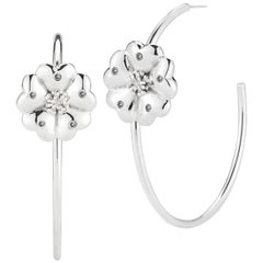 .925 Sterling Silver Black Sapphire Blossom Pave Open Hoops