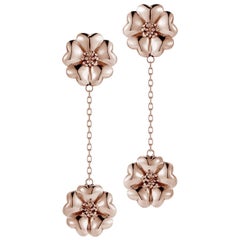 24k Rose Gold Vermeil Double Blossom Chain Drop Earrings